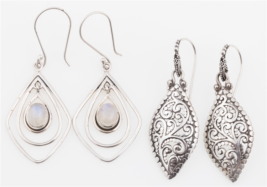 DESIGNER STERLING SILVER DROP EARRINGS - 2 PAIRS