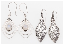 DESIGNER STERLING SILVER DROP EARRINGS - 2 PAIRS