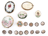 BROOCHES & BUTTONS - HAND PAINTED, MIRCO MOSAIC, CAMEO