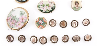 BROOCHES & BUTTONS - HAND PAINTED, MIRCO MOSAIC, CAMEO