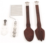 STERLING SILVER CAKE BREAKER, SALAD SERVERS & VIAL