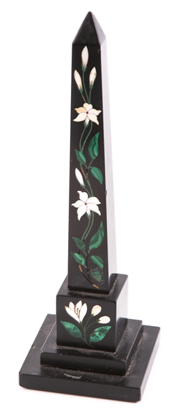 FLORAL PIETRA DURA BLACK OBELISK