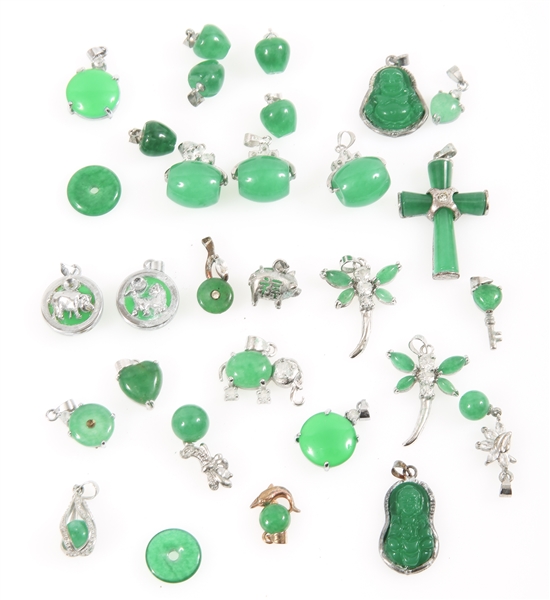 COSTUME JEWELRY DYED JADE PENDANTS & CHARMS - LOT OF 30