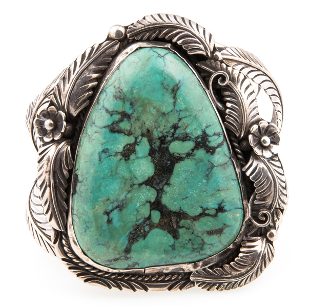 NATIVE AMERICAN STERLING TURQUOISE CUFF BRACELET-MARKED