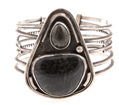 NATIVE AMERICAN STERLING BLACK AGATE CUFF BRACELET