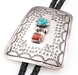 NATIVE AMERICAN STERLING TURQUOISE & CORAL BOLO TIE