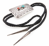 NATIVE AMERICAN STERLING TURQUOISE & CORAL BOLO TIE