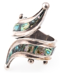 TAXCO STERLING SILVER & ABALONE SHELL HINGED CUFF