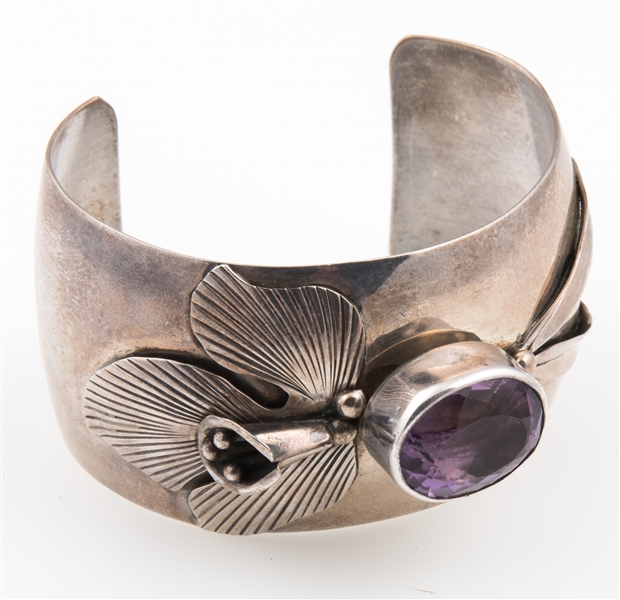CAROL FELLEY STERLING SILVER & AMETHYST CUFF BRACELET