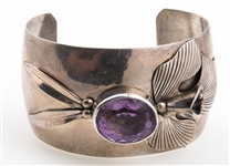 CAROL FELLEY STERLING SILVER & AMETHYST CUFF BRACELET