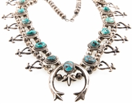 STERLING SILVER TURQUOISE SQUASH BLOSSOM NECKLACE