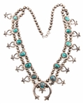 STERLING SILVER TURQUOISE SQUASH BLOSSOM NECKLACE