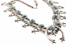 STERLING SILVER TURQUOISE SQUASH BLOSSOM NECKLACE