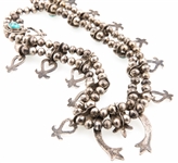 STERLING SILVER TURQUOISE SQUASH BLOSSOM NECKLACE