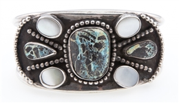NATIVE AMERICAN STERLING TURQUOISE PEARL CUFF BRACELET
