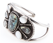 NATIVE AMERICAN STERLING TURQUOISE PEARL CUFF BRACELET