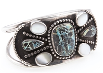 NATIVE AMERICAN STERLING TURQUOISE PEARL CUFF BRACELET