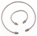 STERLING SILVER & ONYX NECKLACE & CUFF BRACELET SET