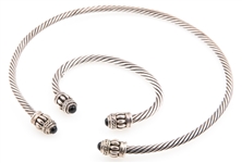 STERLING SILVER & ONYX NECKLACE & CUFF BRACELET SET