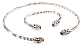 STERLING SILVER & ONYX NECKLACE & CUFF BRACELET SET