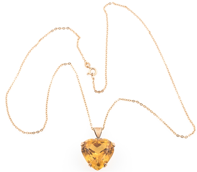 12K YELLOW GOLD HEART SHAPED CITRINE PENDANT NECKLACE