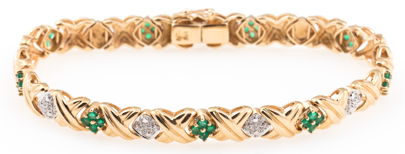 14K YELLOW GOLD EMERALD DIAMOND BRACELET