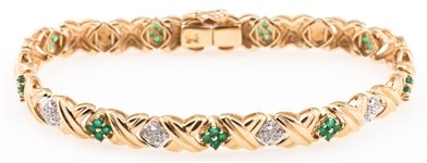 Lot Detail - 14K YELLOW GOLD EMERALD DIAMOND BRACELET