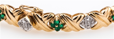 14K YELLOW GOLD EMERALD DIAMOND BRACELET