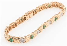 14K YELLOW GOLD EMERALD DIAMOND BRACELET
