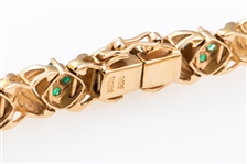 14K YELLOW GOLD EMERALD DIAMOND BRACELET