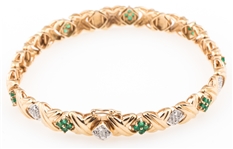 14K YELLOW GOLD EMERALD DIAMOND BRACELET
