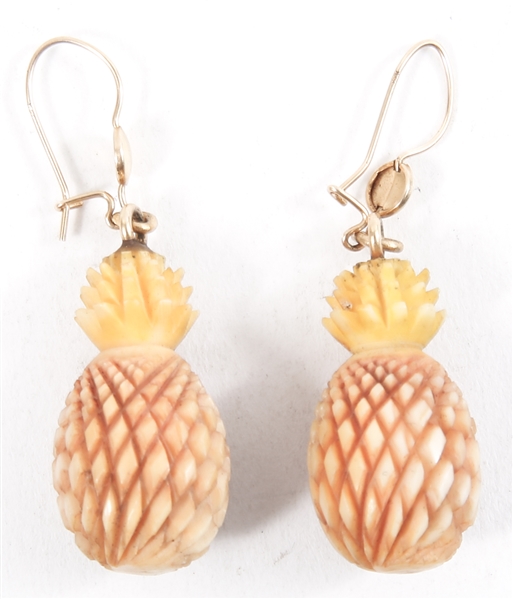 14K YELLOW GOLD TAGUA NUT PINEAPPLE EARRINGS