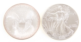 2000 AMERICAN SILVER EAGLE ONE OUNCE COINS UNC.