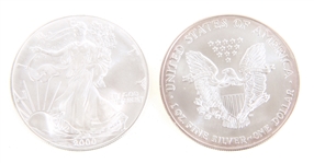 2000 AMERICAN SILVER EAGLE ONE OUNCE COINS UNC.