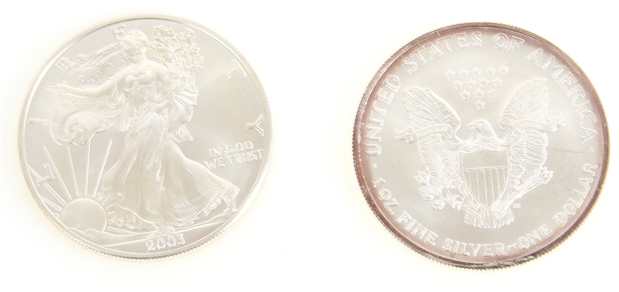 2003 AMERICAN SILVER EAGLE ONE OUNCE COINS UNC.
