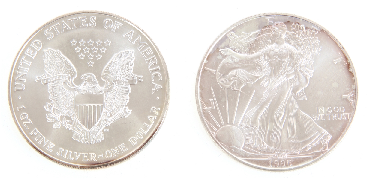 1996 AMERICAN SILVER EAGLE ONE OUNCE COINS UNC.