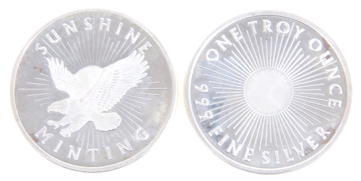 SUNSHINE MINTING EAGLE ONE OZ. SILVER ROUNDS - LOT OF 2