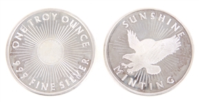 SUNSHINE MINTING EAGLE ONE OZ. SILVER ROUNDS - LOT OF 2