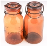QUART SIZE LIGHTNING FRUIT JARS WITH LIDS - LOT OF 2