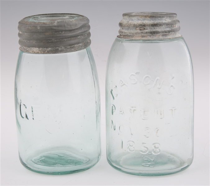 MASON AND GEM FRUIT JARS WITH LIDS - LOT OF 2