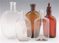 LATE 19TH & 20TH C. GLASS FLASK BOTTLES - LOT OF 5