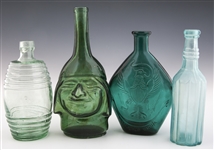 FIGURAL GLASS BOTTLES AND FLASKS - LOT OF 4