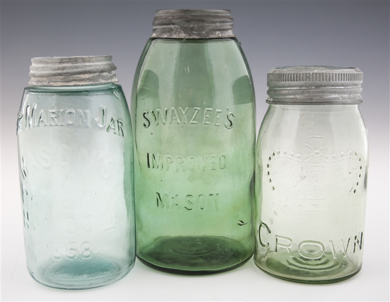 QUART AND HALF GALLON GLASS FRUIT JARS - LOT OF 3