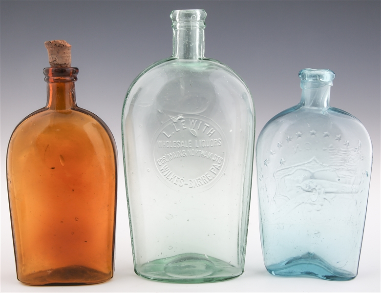 19TH C. AMERICAN GLASS FLASKS - LOT OF 3