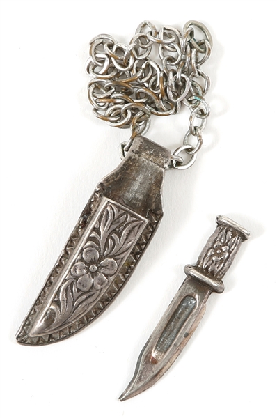 STERLING SILVER MINIATURE DAGGER & SCABBARD ON CHAIN