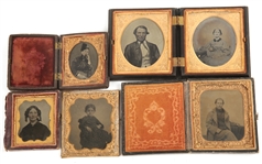 19TH C. TINTYPE PORTRAITS IN CASES - LOT OF 5
