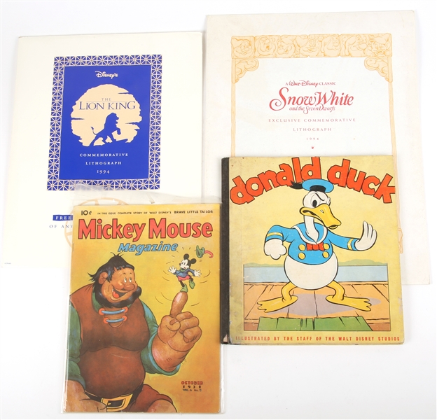 DISNEY MAGAZINE, BOOK AND LITHOGRAPHS - LOT OF 4