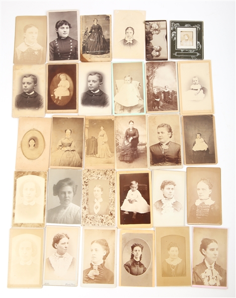 CDV PORTRAITS OF WOMEN & CHILDREN - LOT OF 30