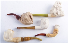 MEERSCHAUM CARVED FIGURAL PIPES - LOT OF 5