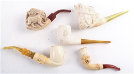 MEERSCHAUM CARVED FIGURAL PIPES - LOT OF 5